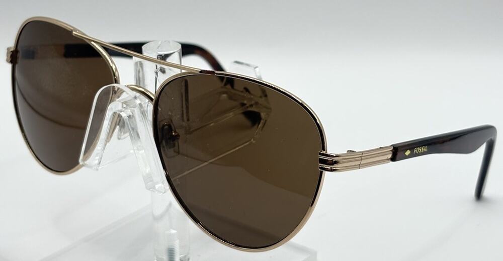 Fossil Aviator Sunglasses Gold Brown Tortoise Unisex 58mm